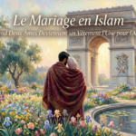 un couple musulman de dos, enveloppé Elles sont un vêtement pour vous, et vous êtes un vêtement pour elles. Coran 2:187